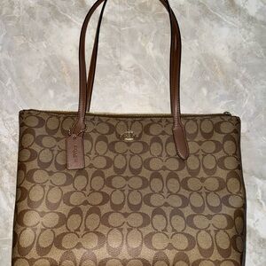 Coach Brown Signature Canvas Tote with Leather Straps